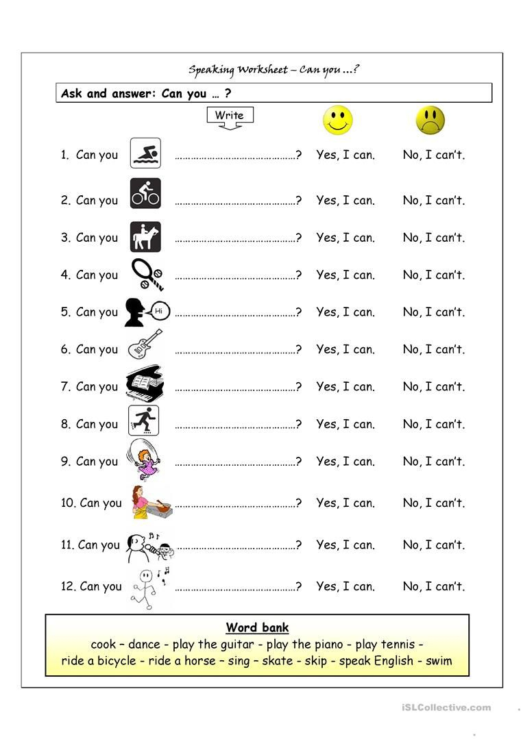 Speaking Worksheet - Can You? Worksheet - Free Esl Printable - Free Printable English Lessons For Beginners