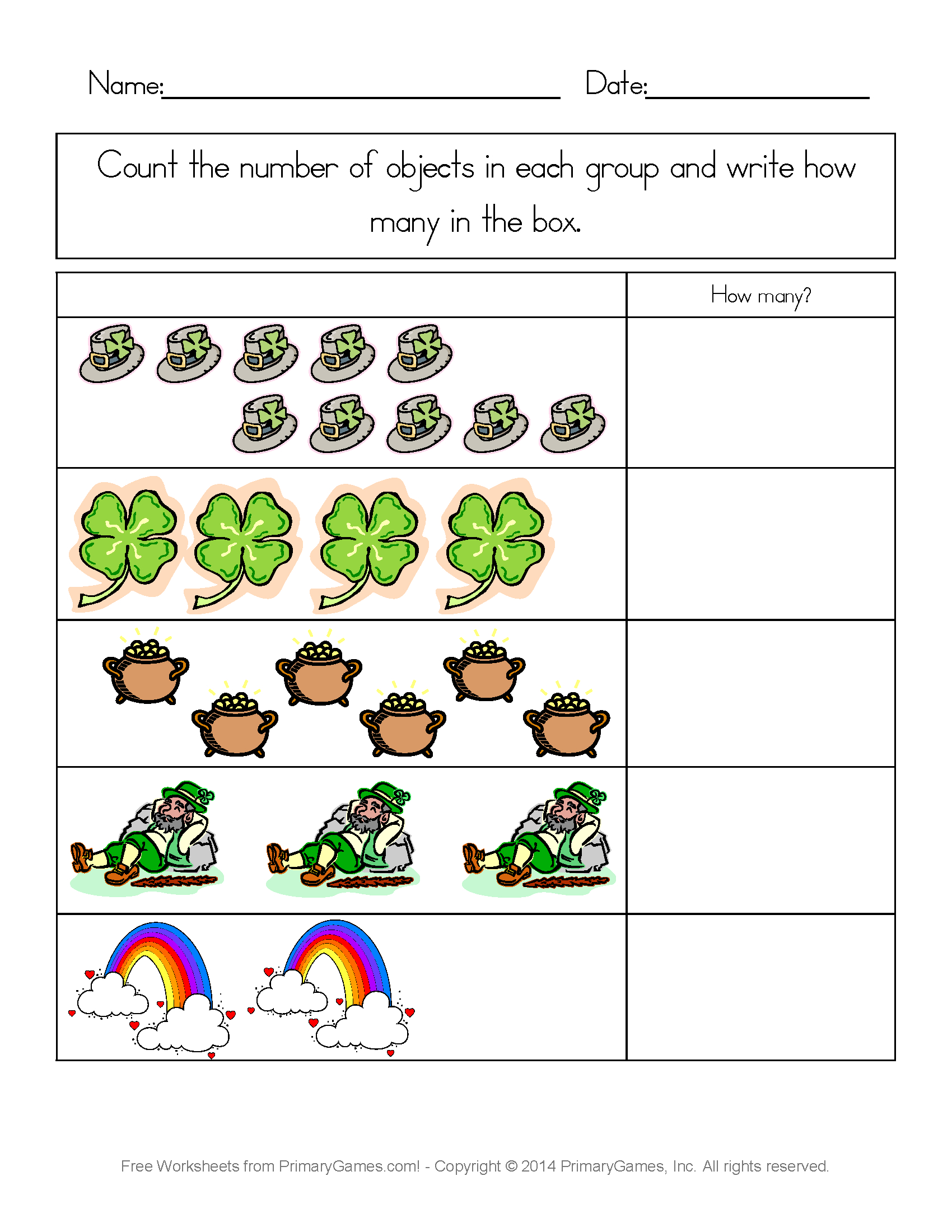 St. Patrick&amp;#039;s Day Worksheets: St. Patrick&amp;#039;s Day Counting Practice - Free Printable St Patrick Day Worksheets