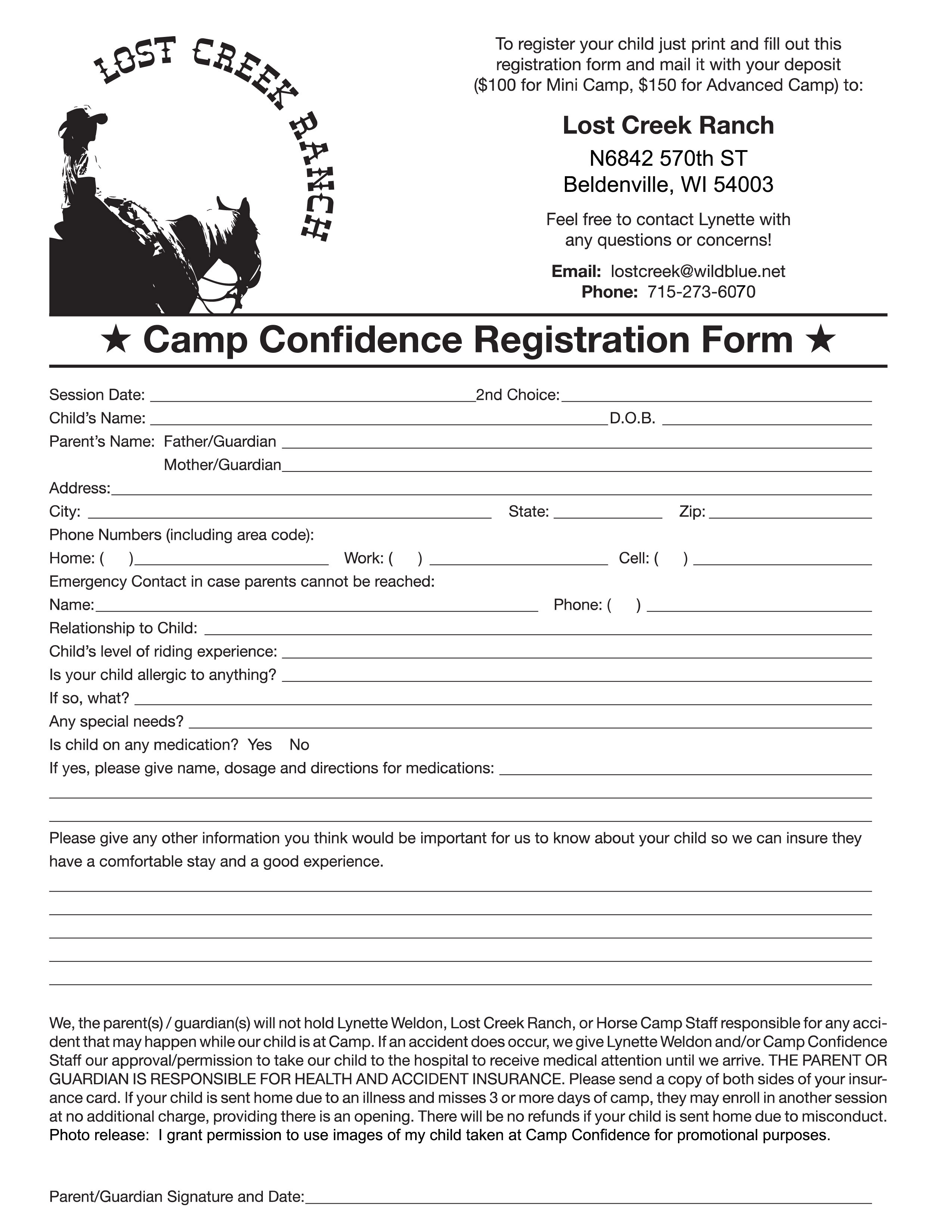 Camp Sign Up Form Template