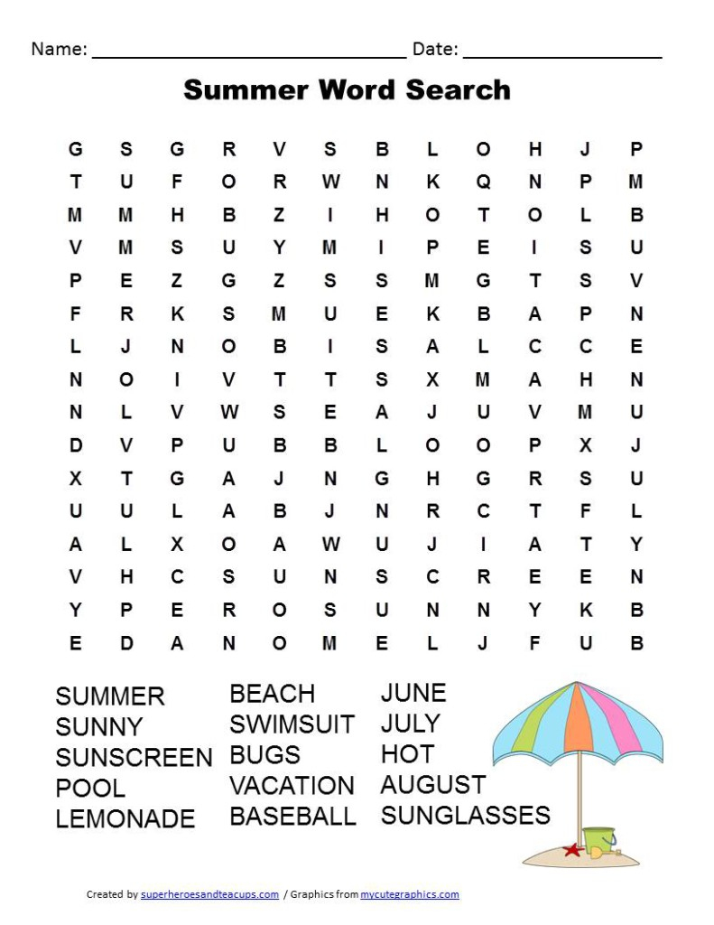 Summer Word Search Free Printable