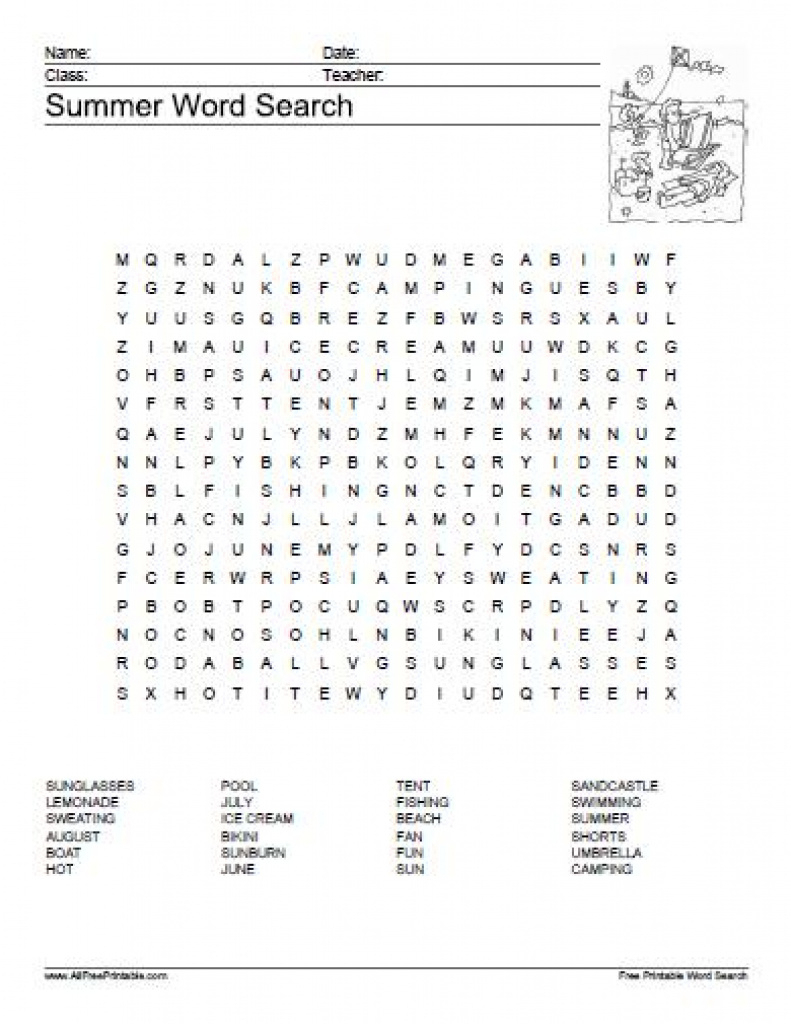 Summer Word Search Puzzle - Free Printable - Allfreeprintable For - Free Printable Summer Puzzles