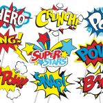 Superhero Action Party Photo Booth Props Or Superhero Cake Toppers   Free Printable Superhero Photo Booth Props