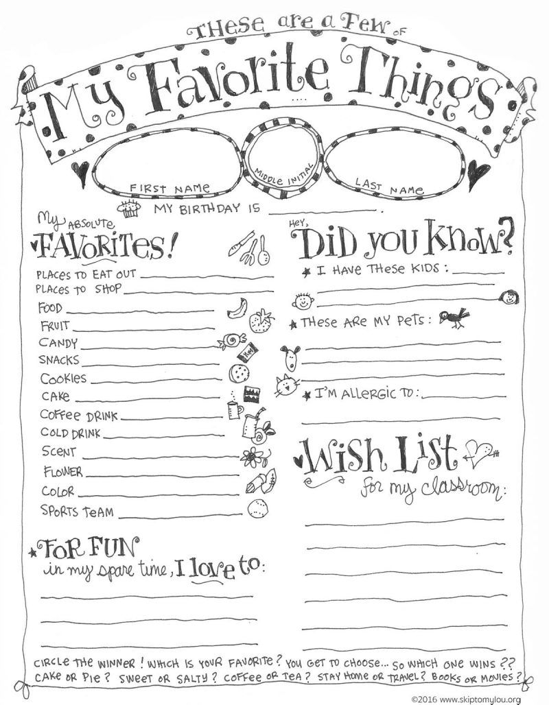 Teacher Favorite Things Questionnaire Printable (Skip To My Lou - Make A Printable Survey Free