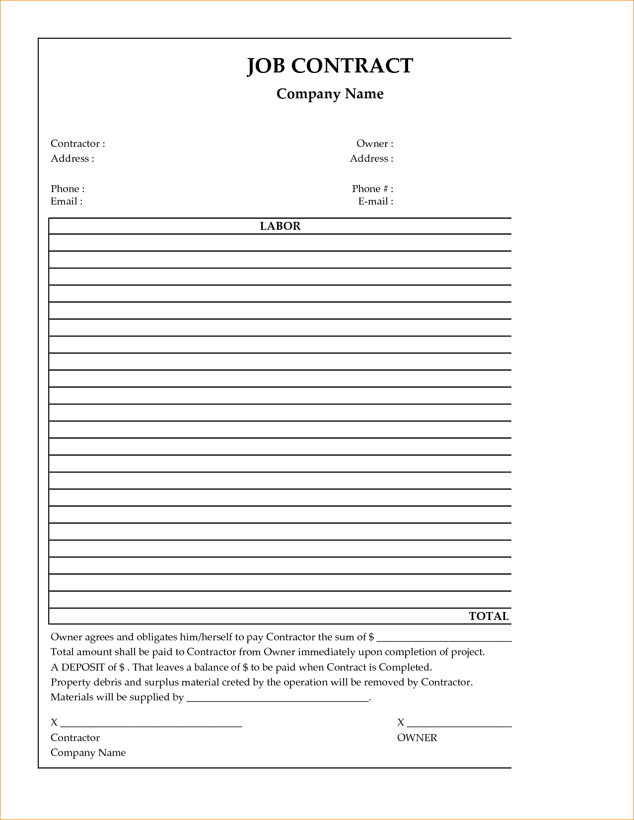 Template: Free Printable Construction Contract Template - Free Printable Construction Contracts