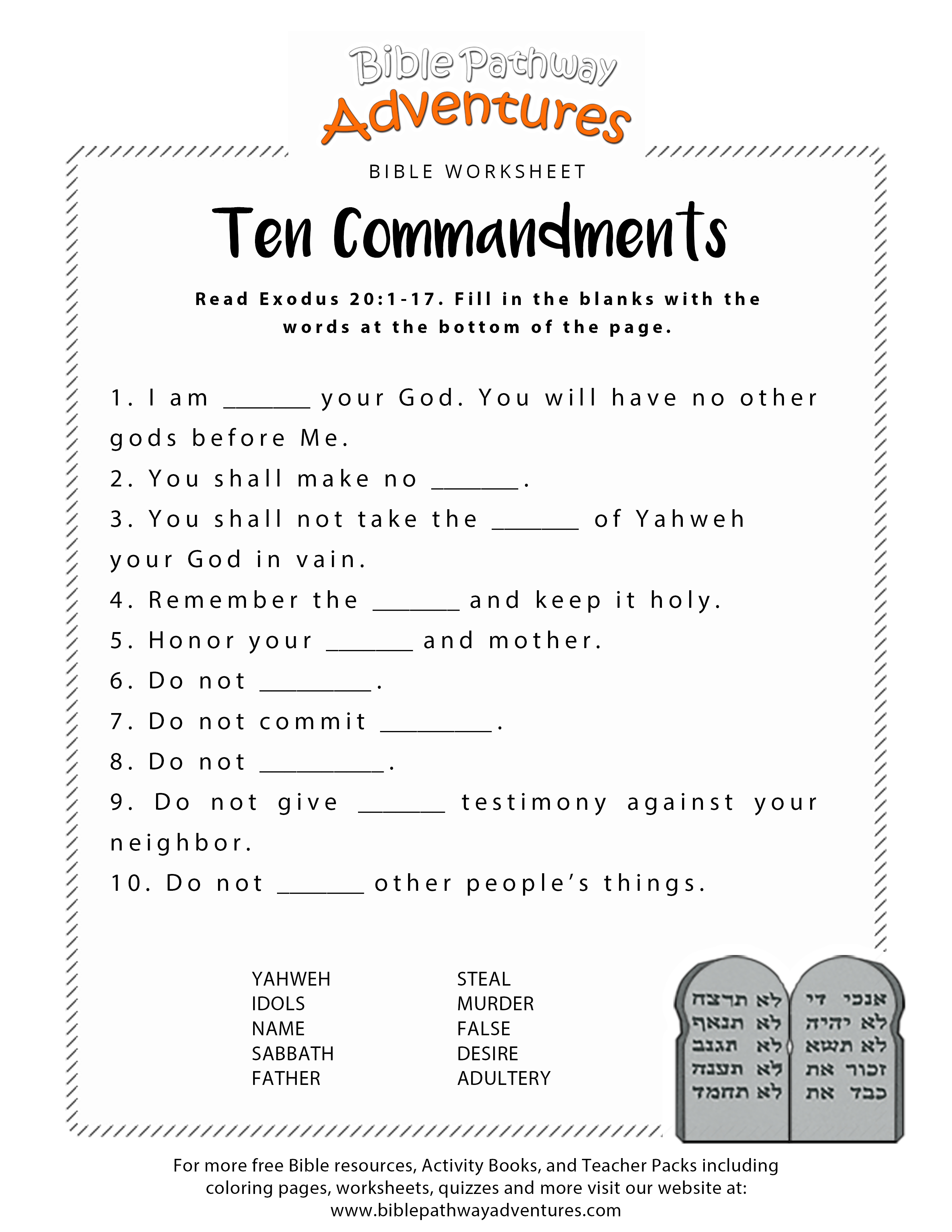 Ten Commandments Worksheet For Kids - Free Printable Bible Games For Youth