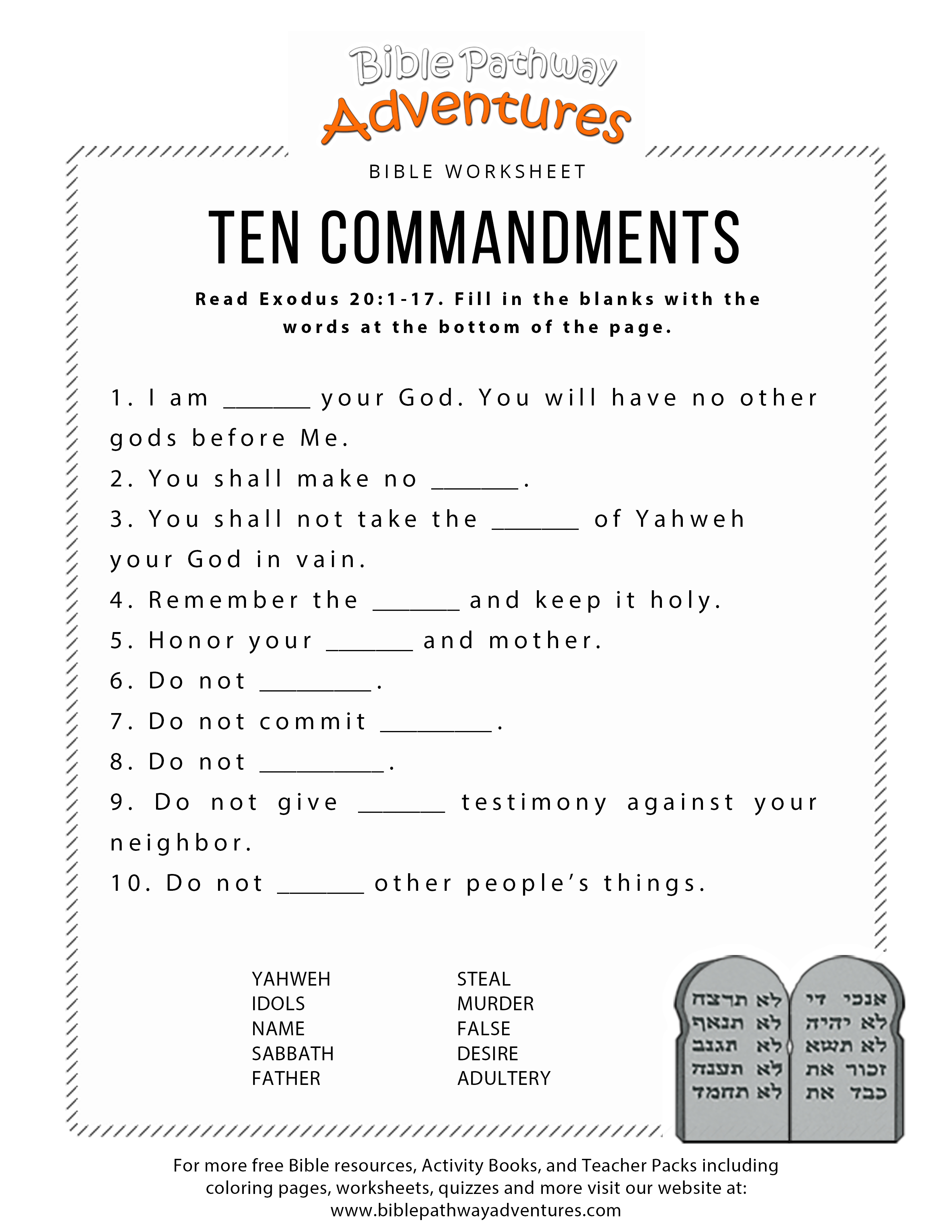 Ten Commandments Worksheet For Kids - Free Printable Children&amp;#039;s Bible Lessons Worksheets