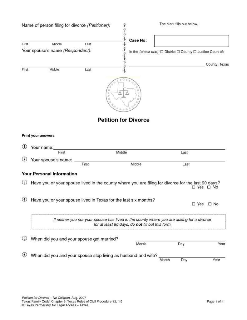 Texas Divorce Forms With Child Form Resume Examples #437467341701 - Free Printable Divorce Forms Texas