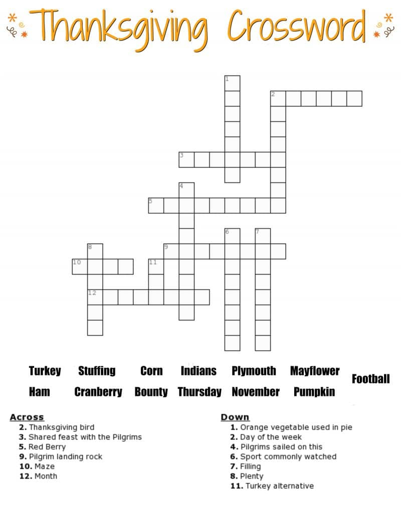 Thanksgiving Crossword Puzzle Printable With Word Bank - Thanksgiving Crossword Puzzles Printable Free