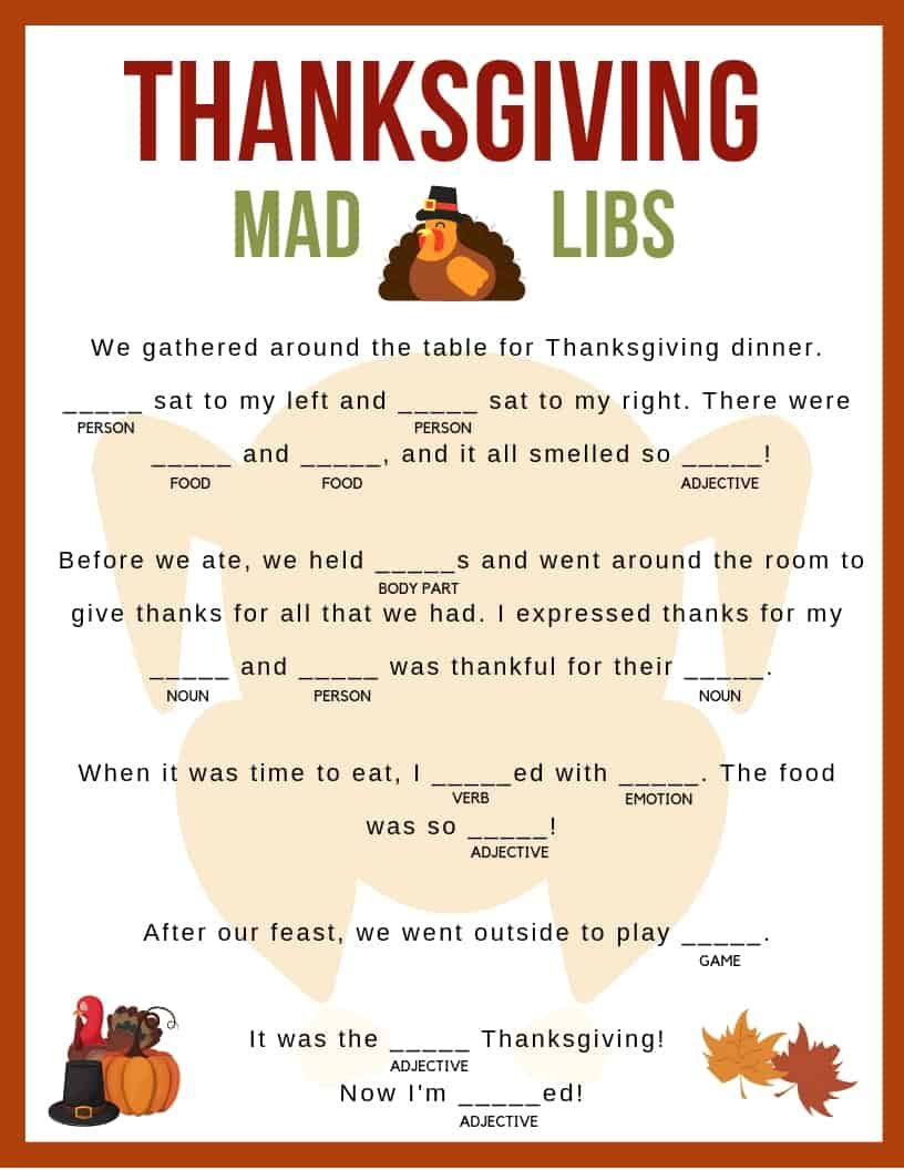 Free Printable Thanksgiving Mad Libs Free Printable