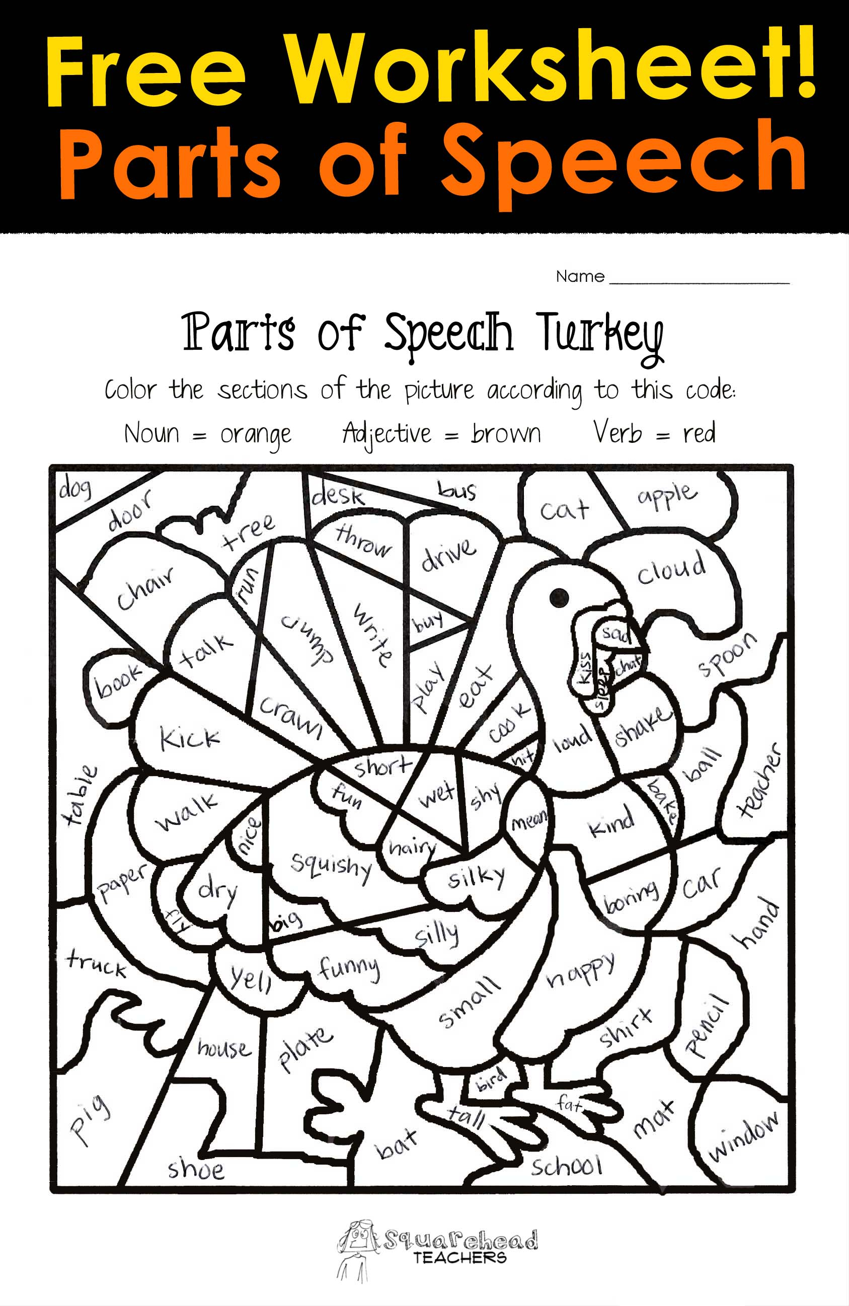 Thanksgiving Parts Of Speech Worksheet | Squarehead Teachers - Free Printable Parts Of Speech Worksheets