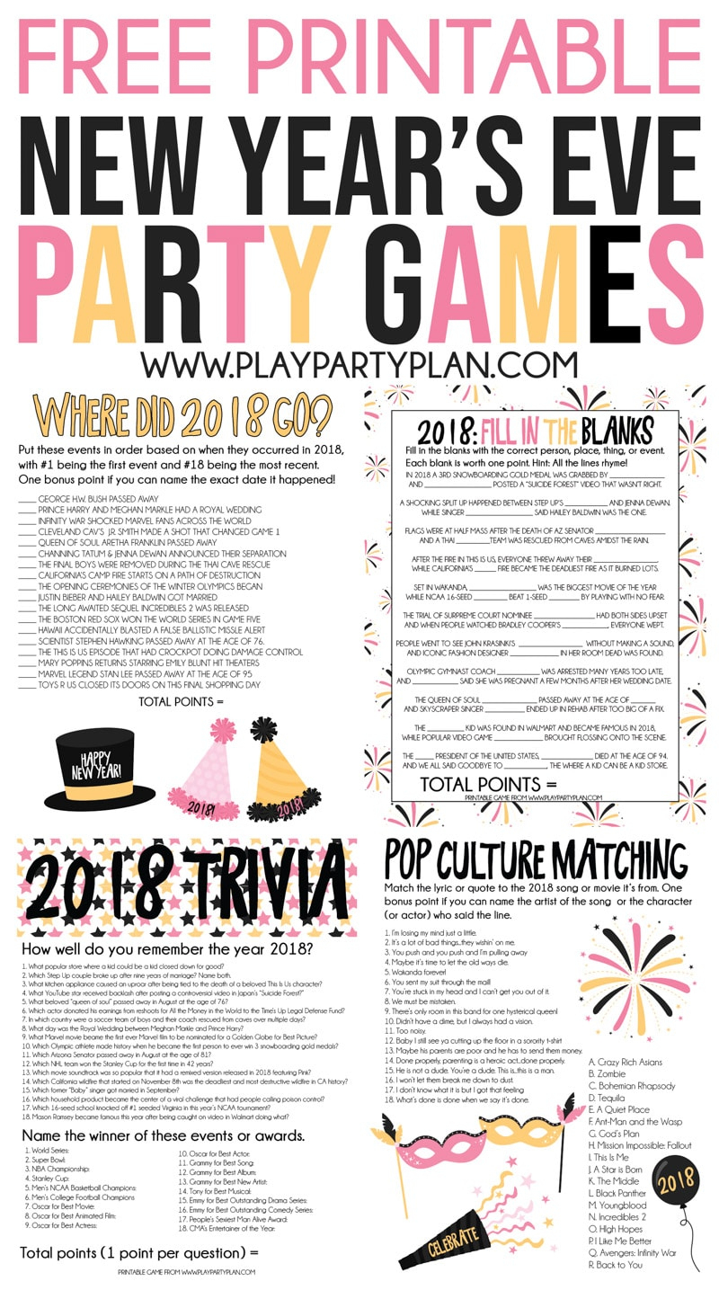 The Best 2018 New Year&amp;#039;s Eve Games - Play Party Plan - Free Printable Games For Adults