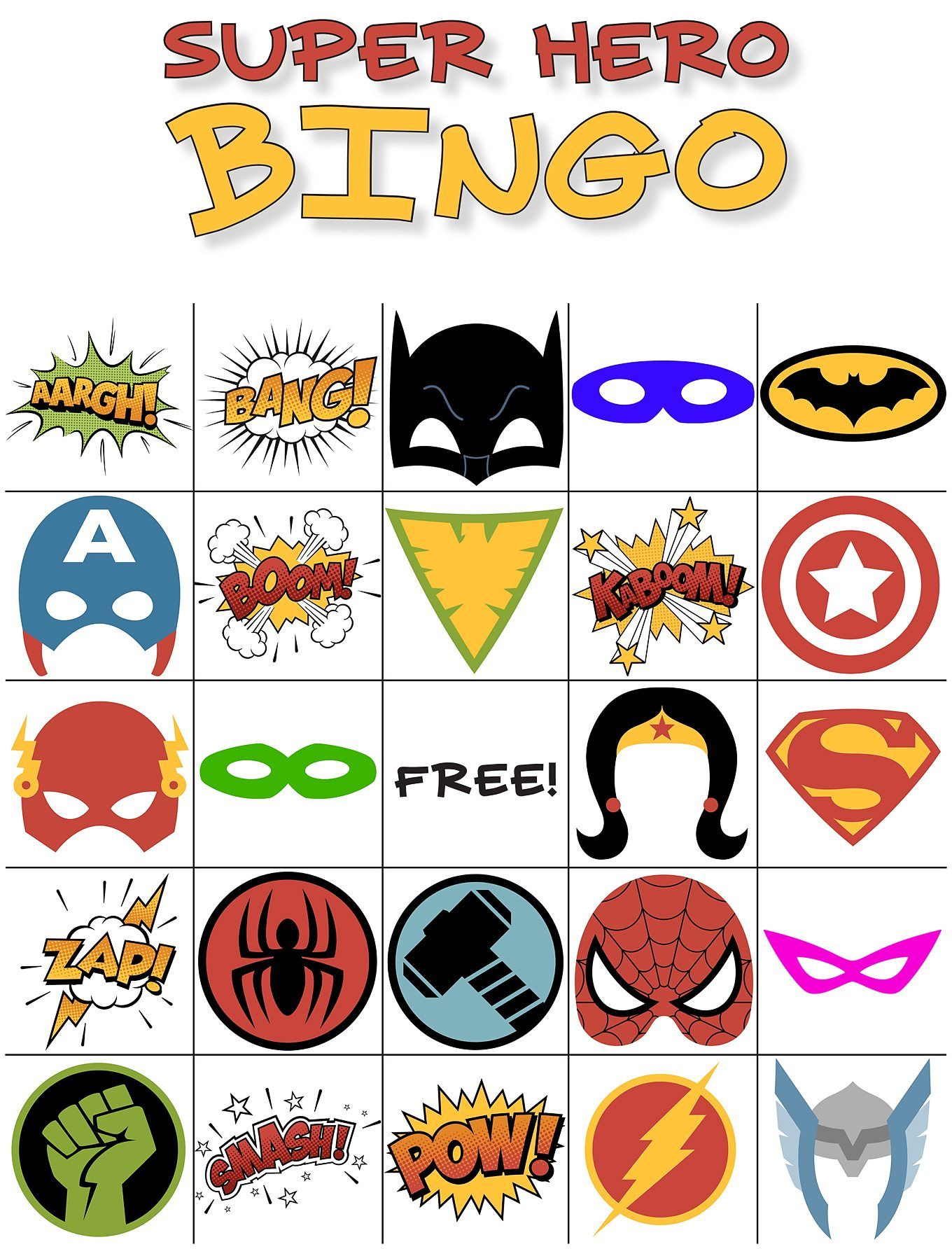 The Best Free Printable Superhero Bingo Game | Super Héros - Free Printable Superhero Pictures