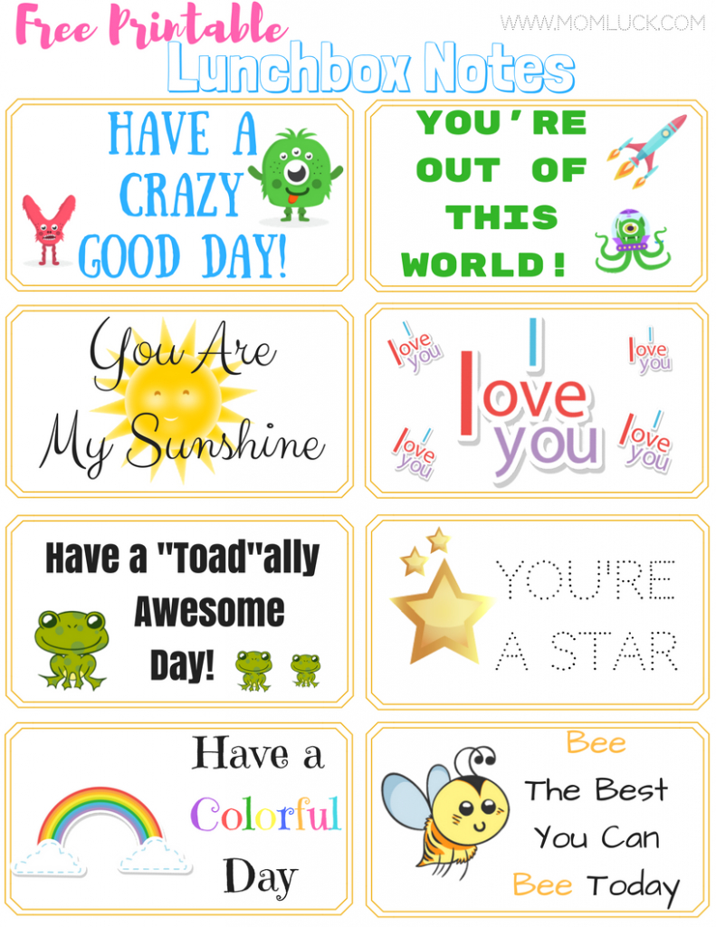 The Cutest Printable Lunchbox Notes For Boys And Girls - Free Printable Lunchbox Notes