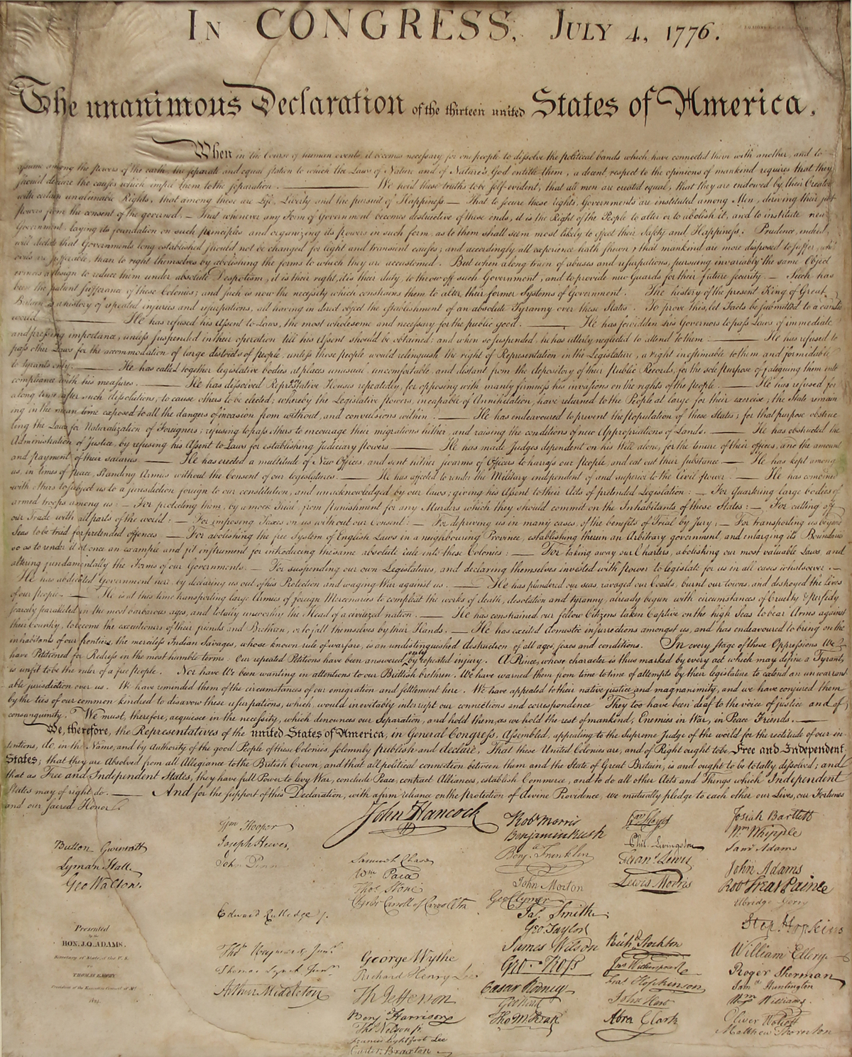 The Declaration Of Independence—William J. Stone Engraving - Free Printable Copy Of The Declaration Of Independence