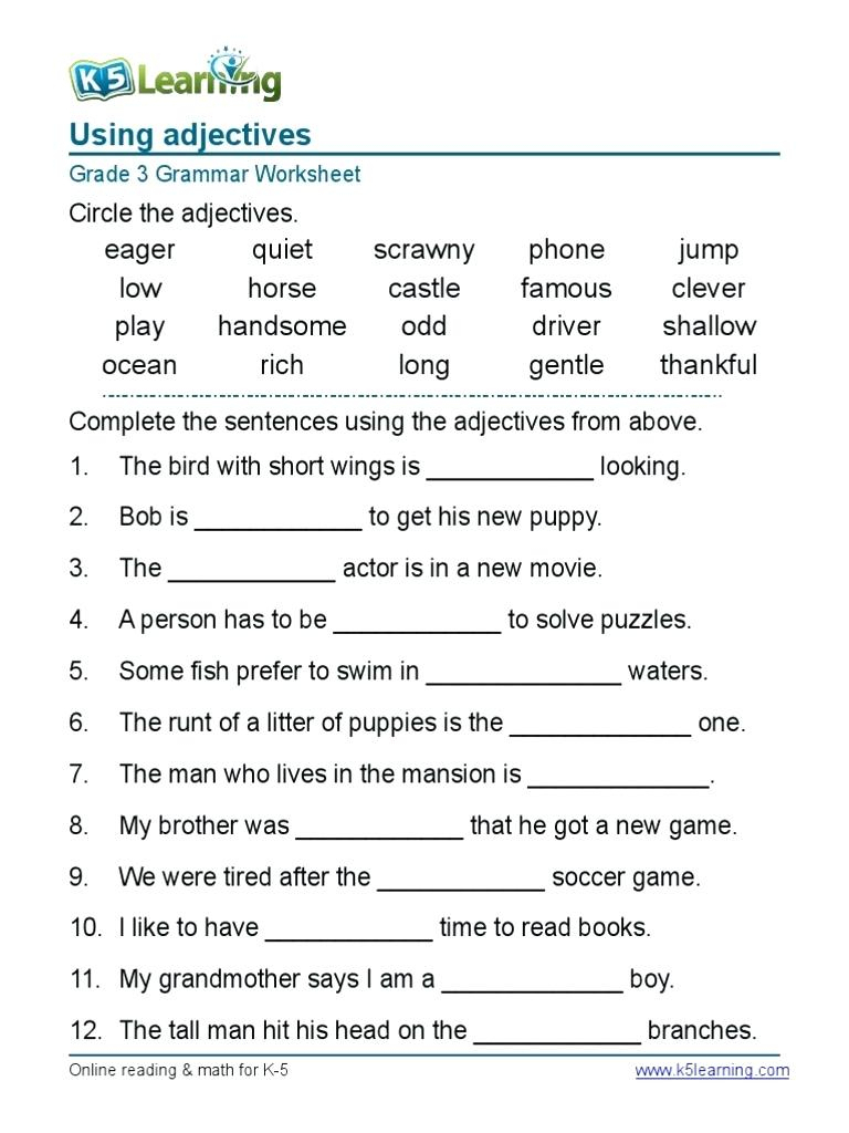 Third Grade Grammar Worksheets To Print - Math Worksheet For Kids - Free Printable Third Grade Grammar Worksheets