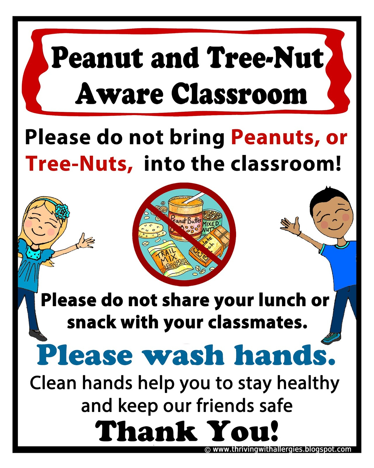 Thriving With Allergies: Food Allergy Alert Daycare/school Handouts - Printable Nut Free Signs