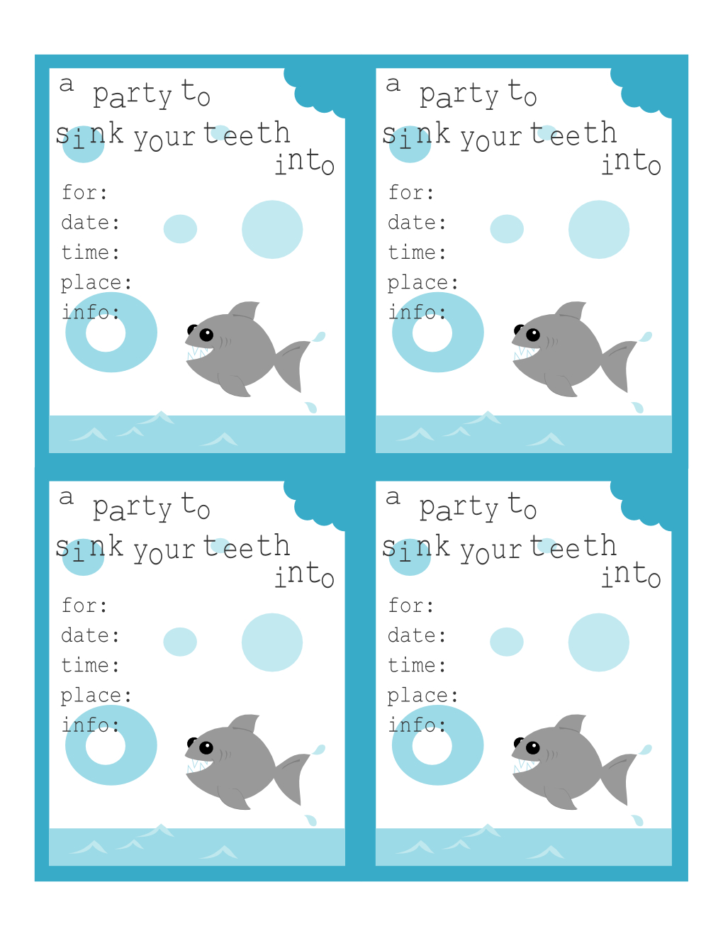 Tricia-Rennea, Illustrator: Shark Invitations And Thank You Notes - Shark Invitations Free Printable