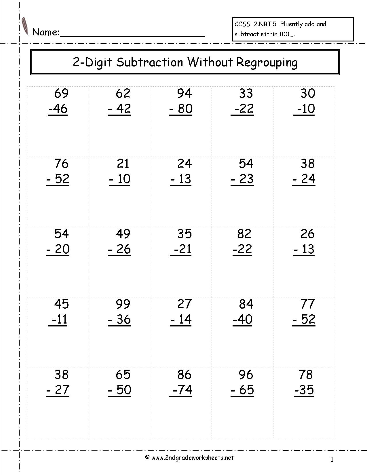Two Digit Subtraction Worksheets - Free Printable Subtraction Worksheets For 2Nd Grade