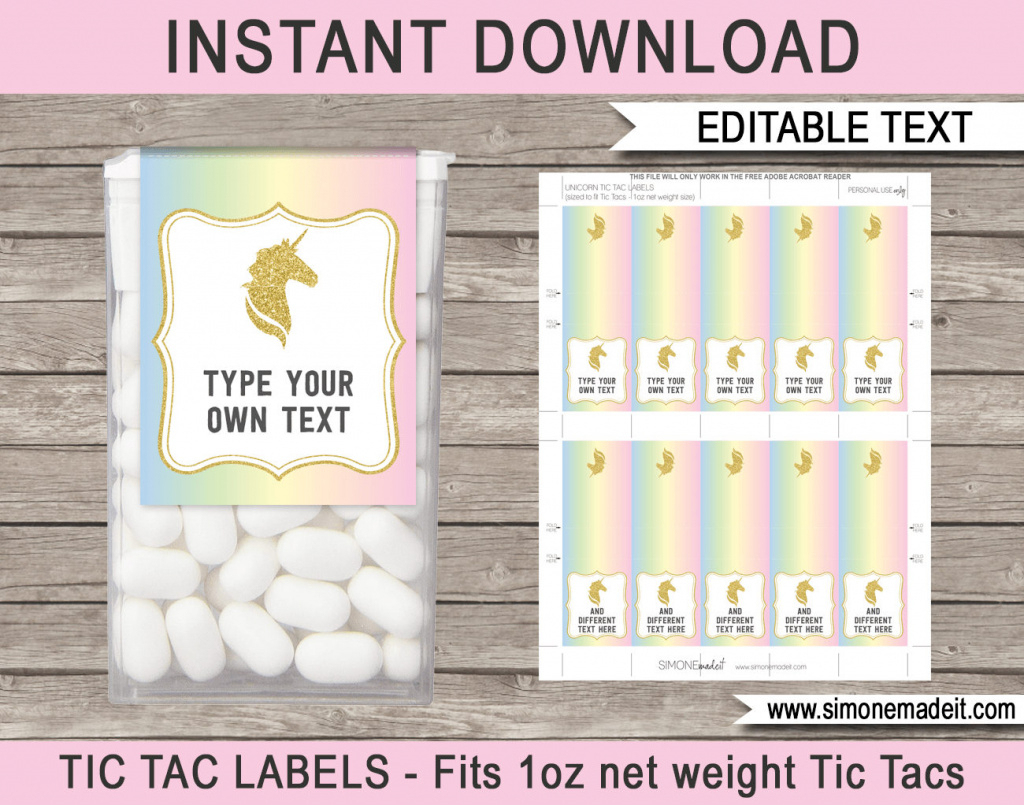Unicorn Theme Party Favors Printable Tic Tac Labels | Etsy - Free Printable Tic Tac Labels