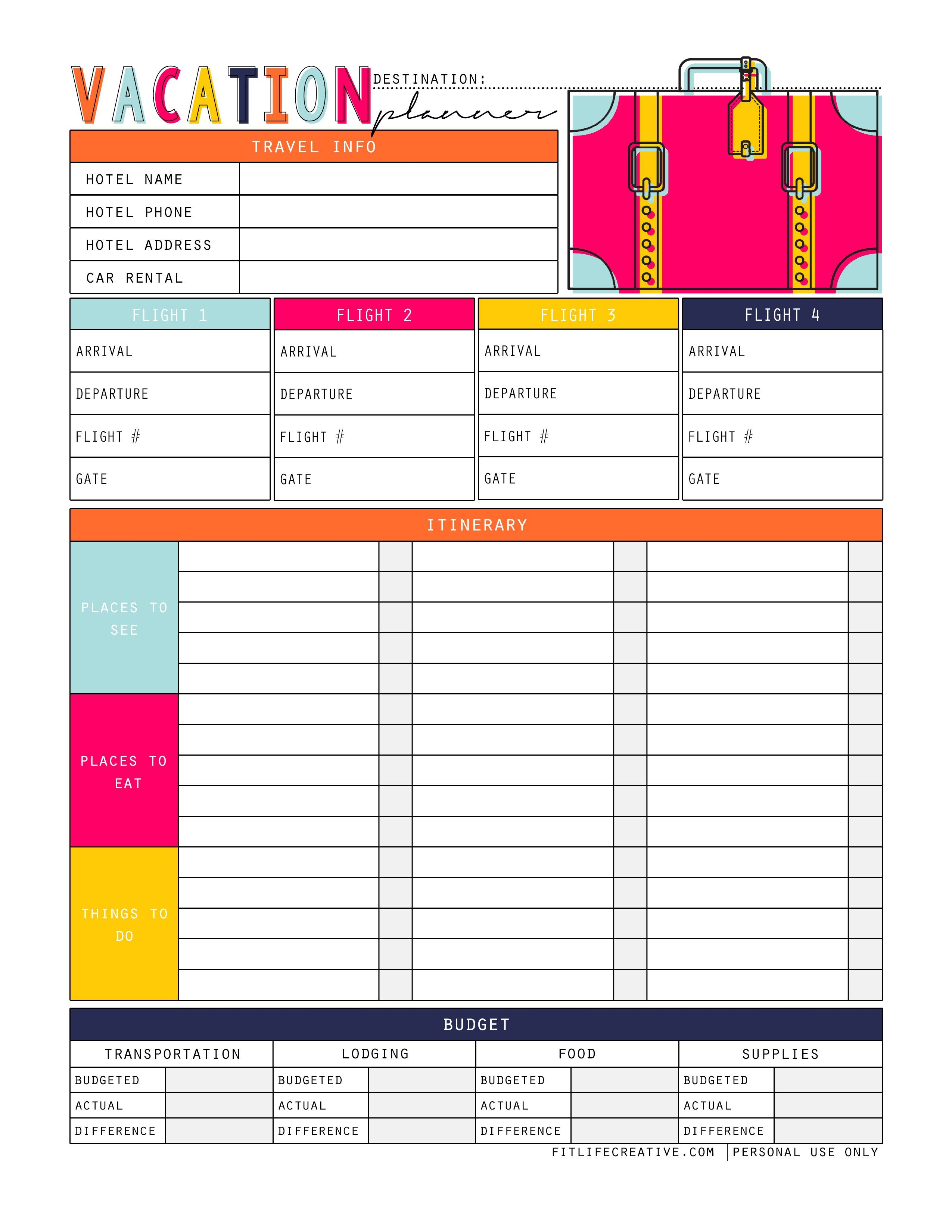 Vacation Planner | Planners And Free Printable Stickers | Pinterest - Free Printable Trip Planner