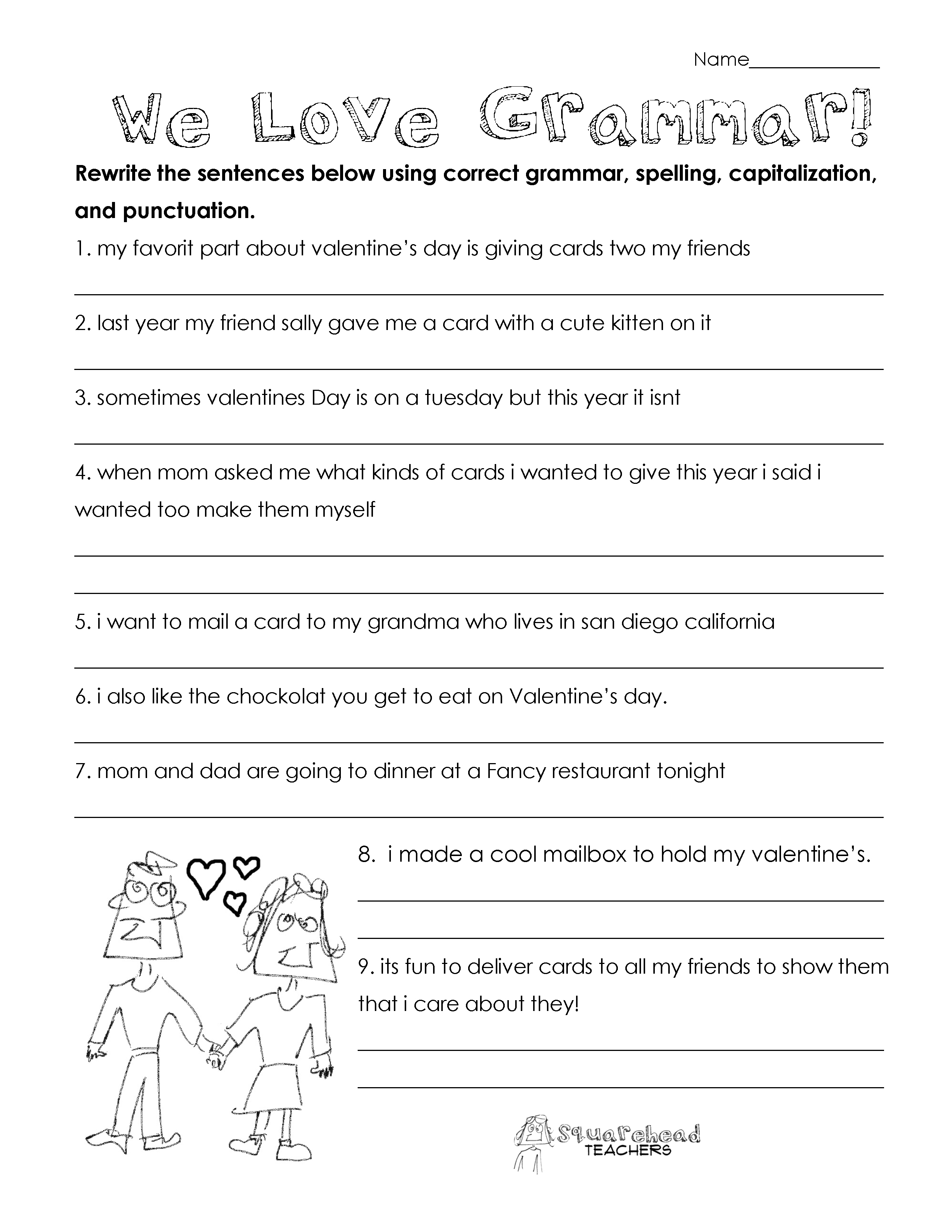 Valentine&amp;#039;s Day Grammar (Free Worksheet For 3Rd Grade And Up - Free Printable Grammar Worksheets