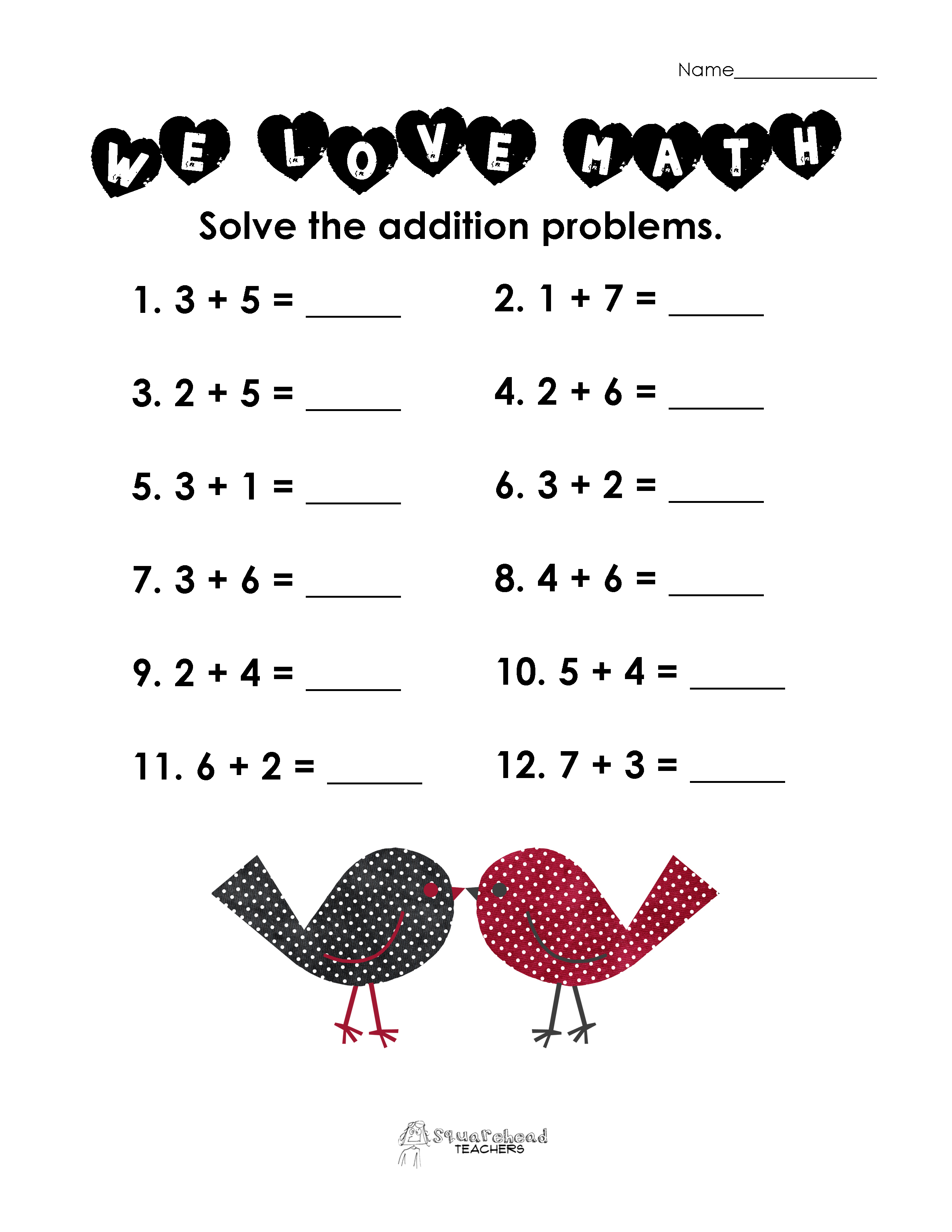 Valentine&amp;#039;s Day Math Simple Addition Worksheet | Squarehead Teachers - Free Printable Valentine Math Worksheets