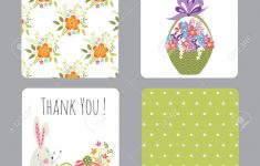 Vector Set Of Easter Small Cards With Funny Bunnies And Flowers – Printable Easter Greeting Cards Free