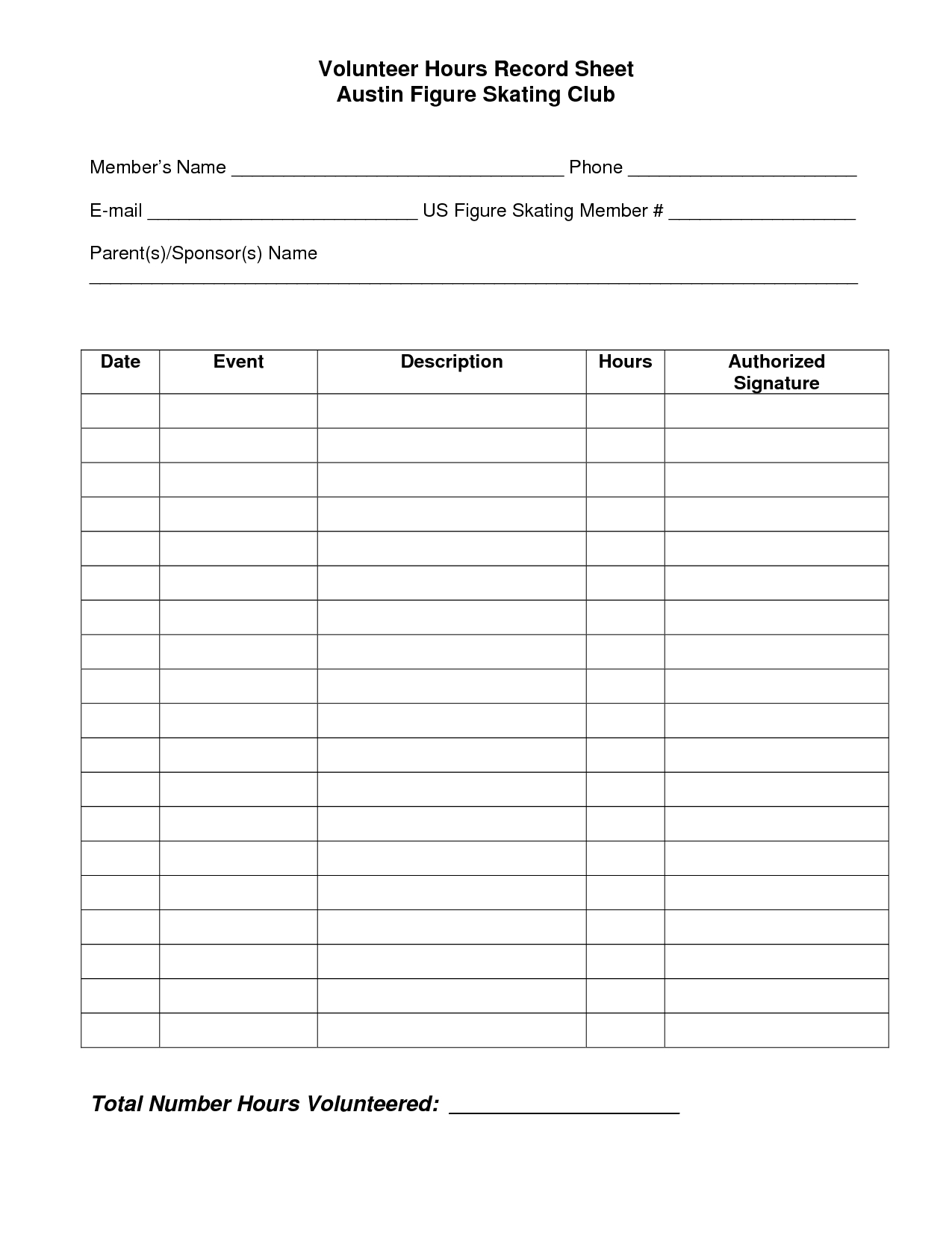 Free Printable Community Service Log Sheet