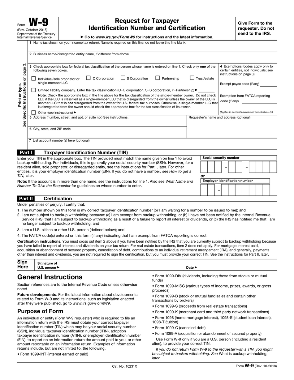 W9 Form 2019 Printable Irs W9 Tax Blank In Pdf #301259509221 - W9 Form Printable 2017 Free