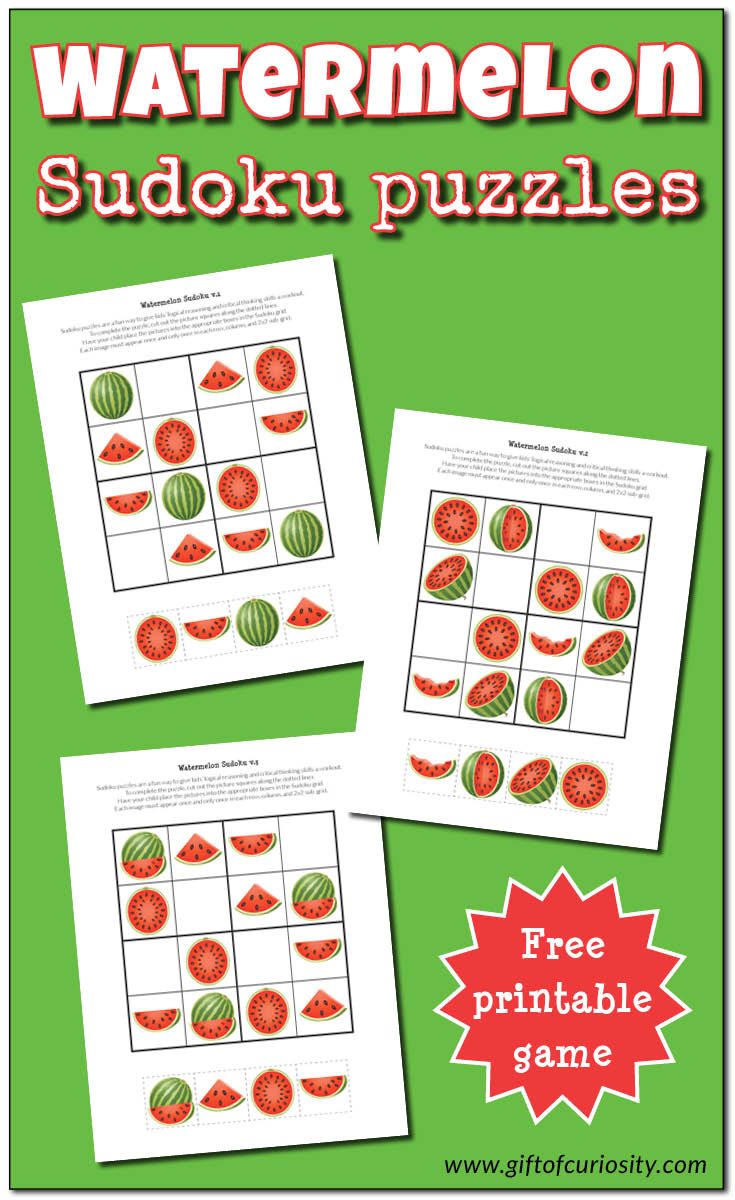 Watermelon Sudoku Puzzles {Free Printables} - Gift Of Curiosity - Free Printable Sudoku Puzzles
