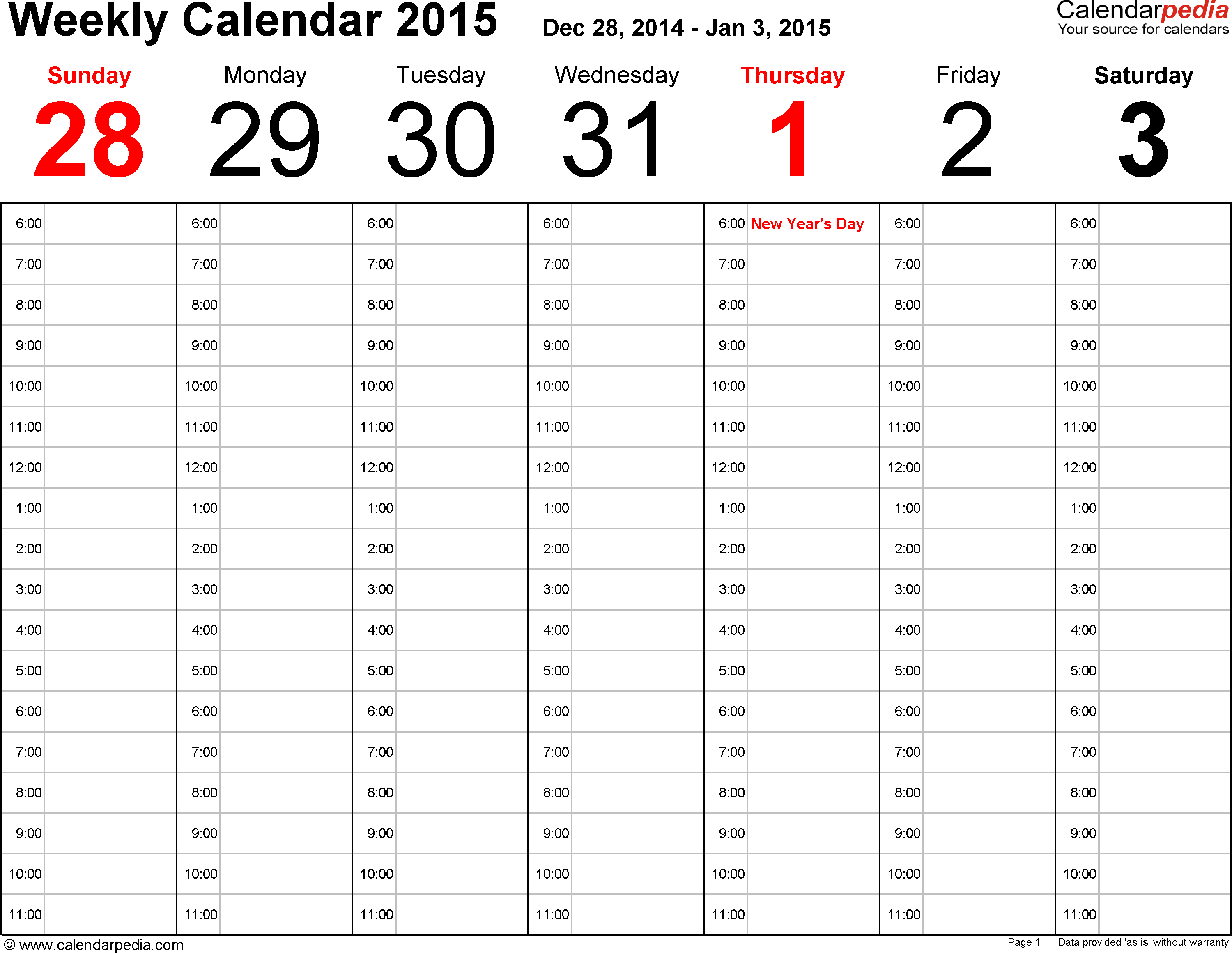 Weekly Calendar 2015 For Pdf - 12 Free Printable Templates - Free Printable Diary 2015