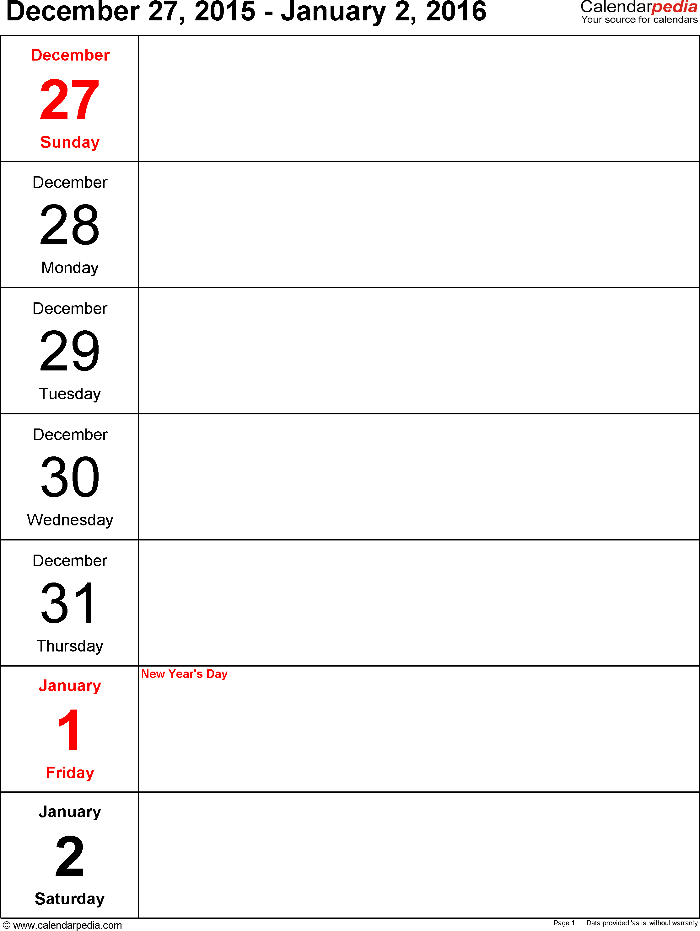 Weekly Calendar 2016 For Pdf - 12 Free Printable Templates - Free Printable Pocket Planner 2016