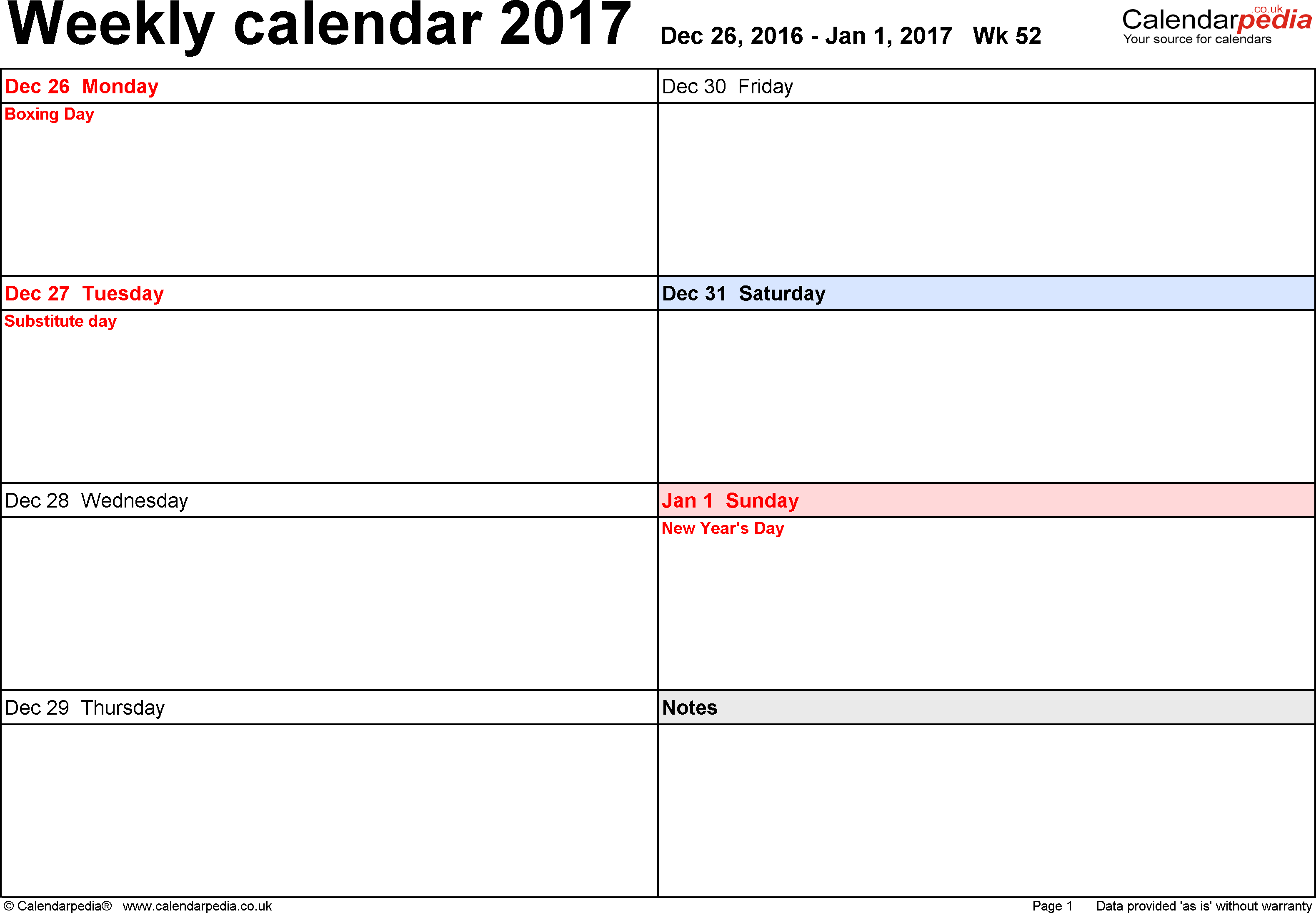 Weekly Calendar 2017 Uk - Free Printable Templates For Word - Free Printable Weekly Planner 2017