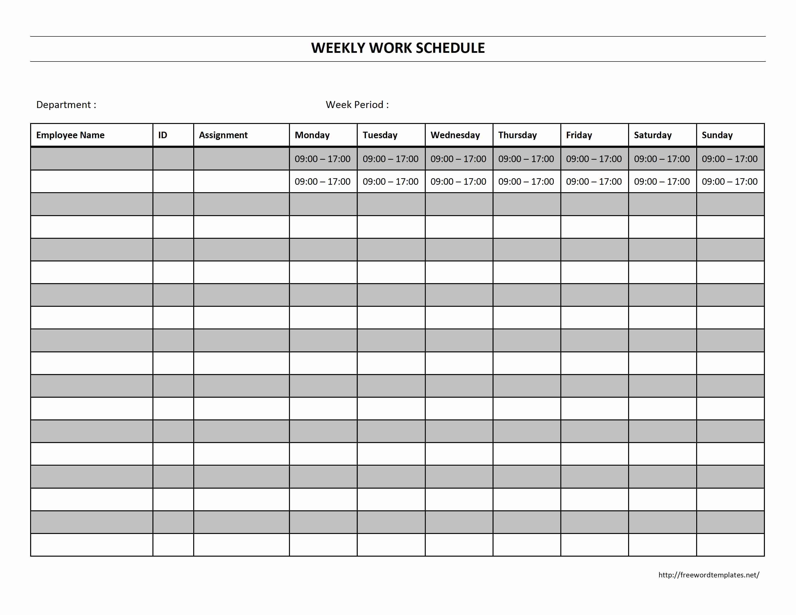 blank work week schedule template