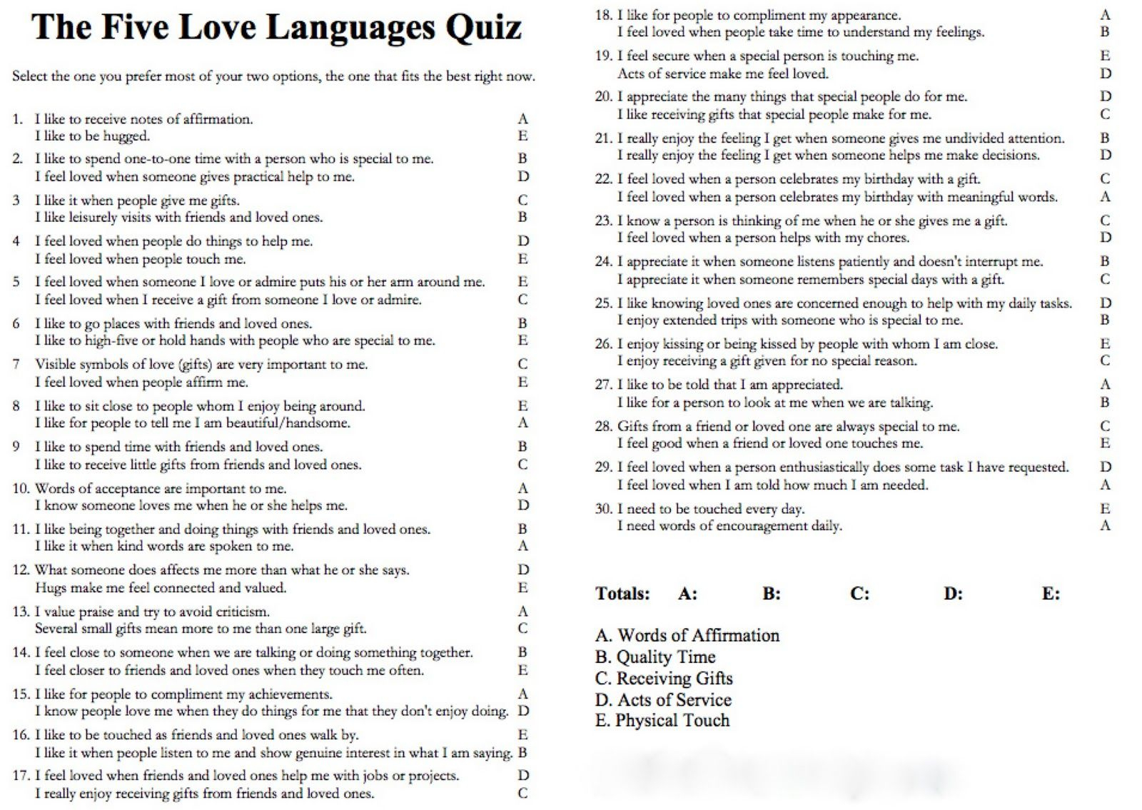 Free Printable Love Language Quiz Free Printable