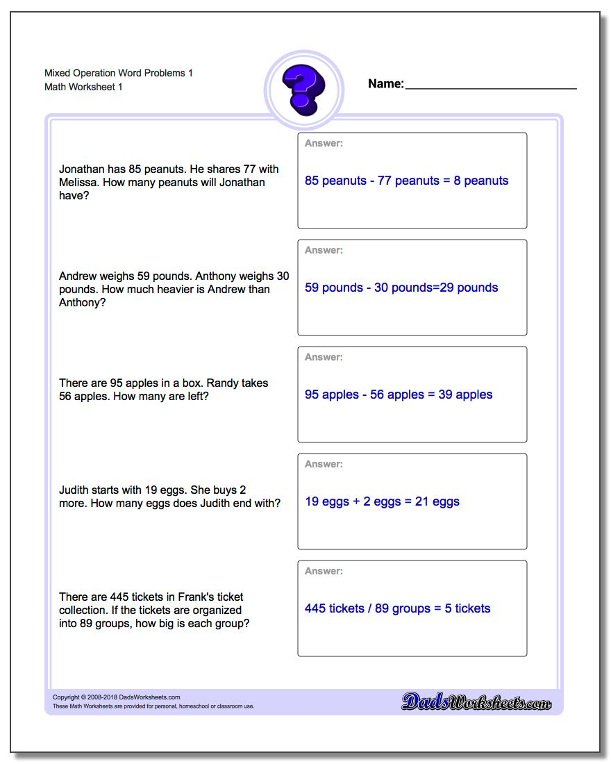 Word Problems - Order Of Operations Free Printable Worksheets With Answers