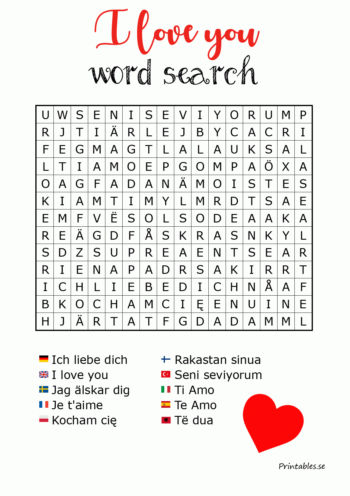 Word Search: I Love You (Free Printable) - Free Printable Word Puzzles