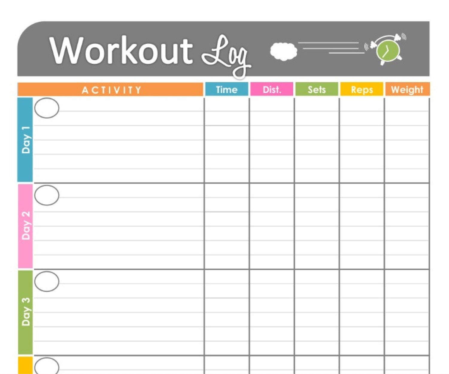 Workout Log Exercise Log Printable Forfreshandorganized, $3.50 - Free Printable Fitness Log