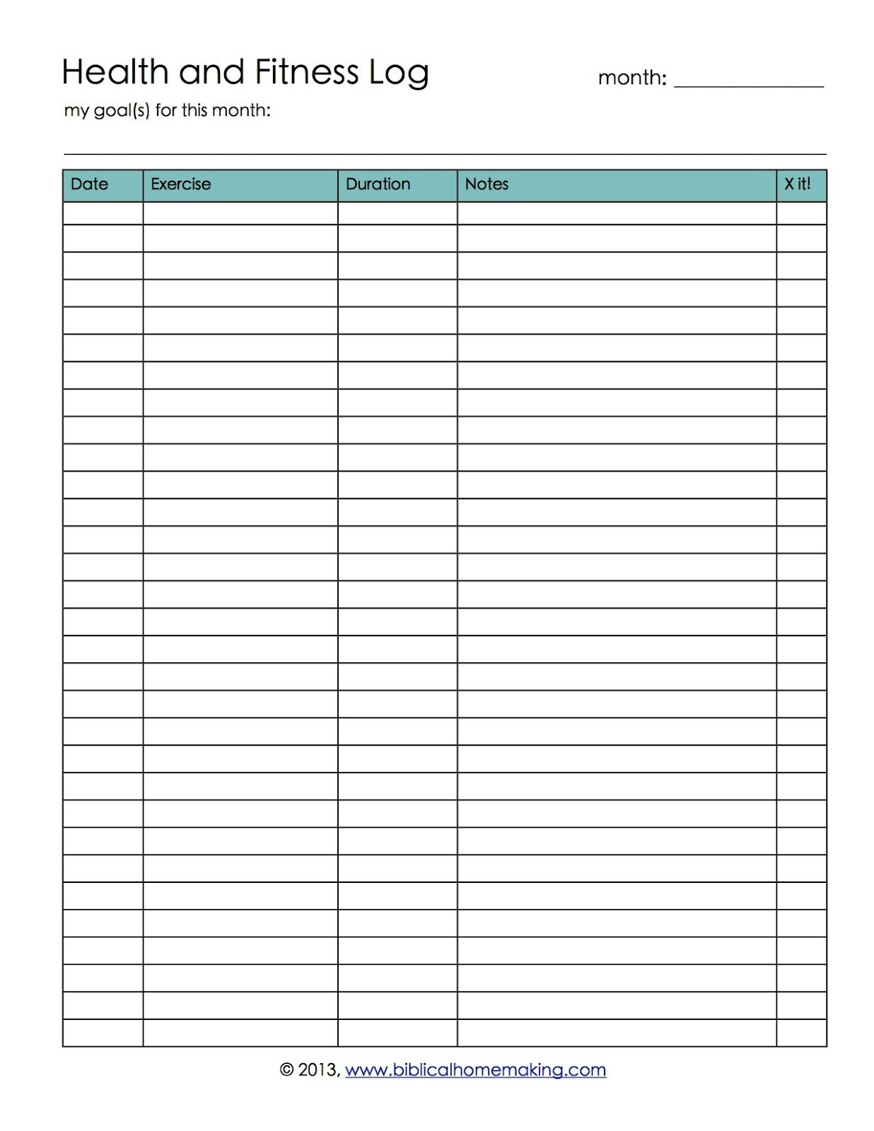 Workout Log Sheet | Health And Fitness Log Printable With Free - Free Printable Fitness Log