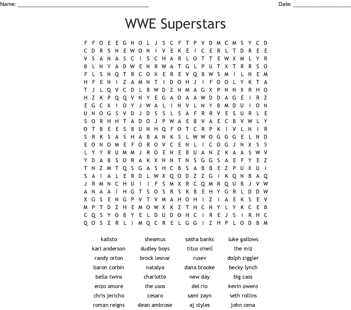 Wwe Superstars Word Search - Wordmint - Free Printable Wwe Word Search