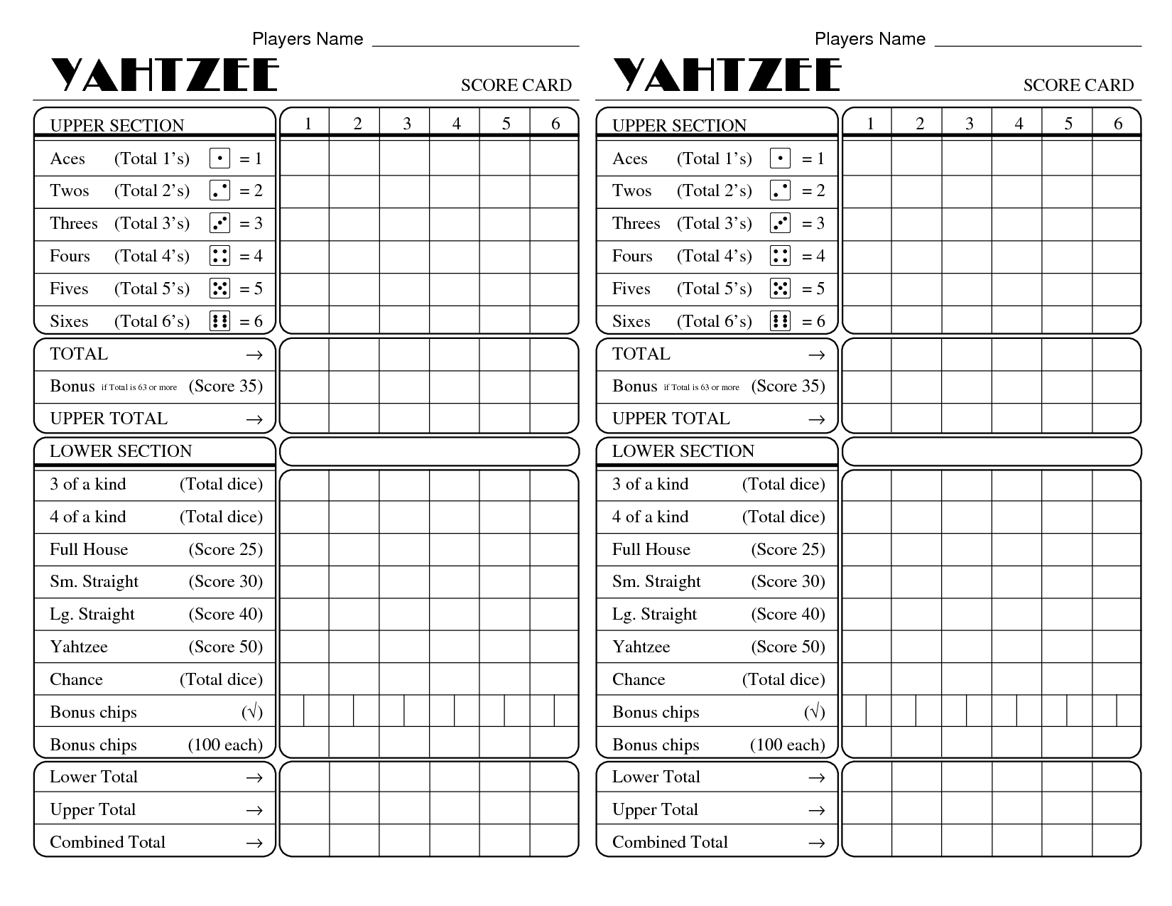 Yatzee Printable Score Sheets | Yahtzee Score Card | All For Fun - Free Printable Yahtzee Score Sheets
