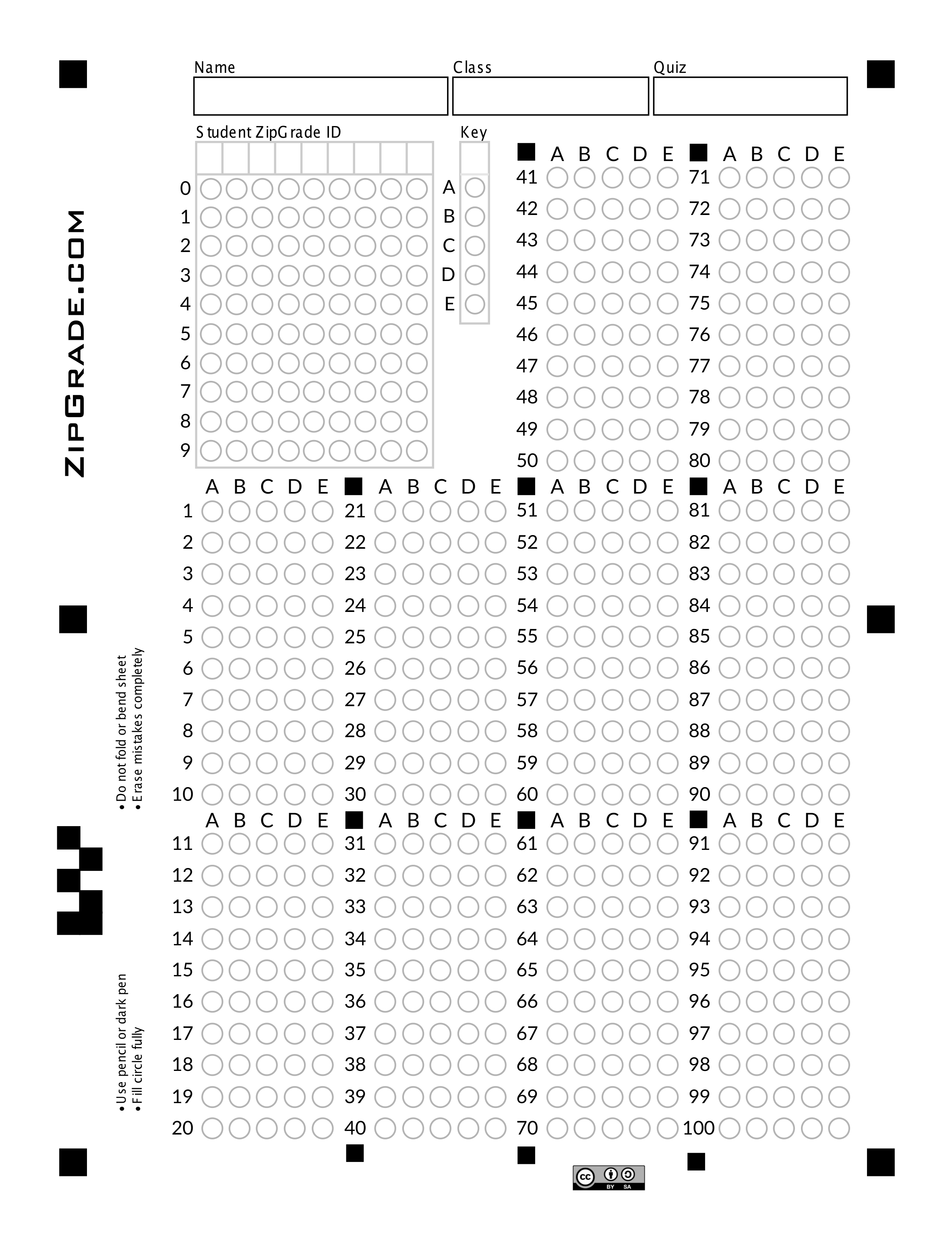 Zipgrade: Answer Sheet Forms - Free Printable Bubble Answer Sheets