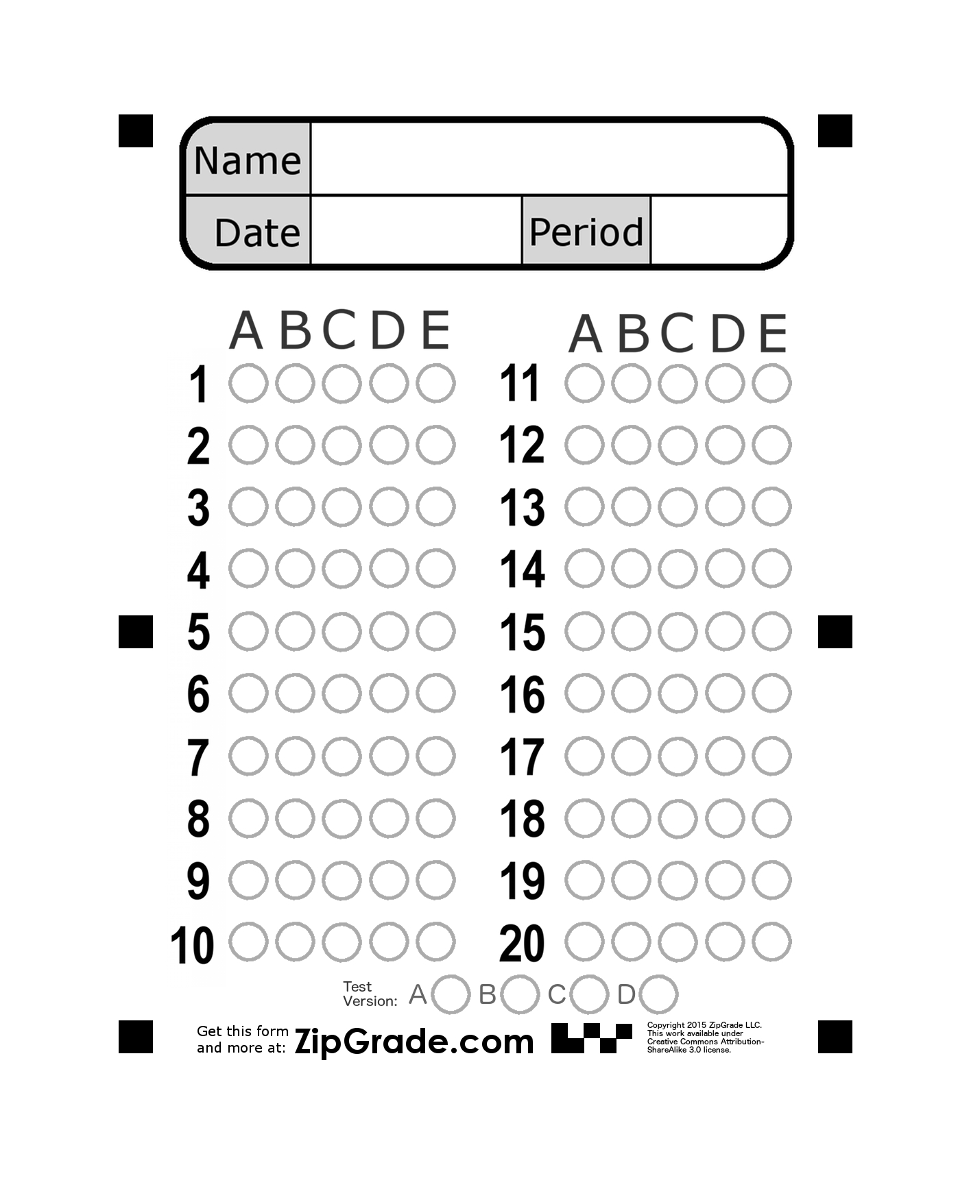 Zipgrade: Answer Sheet Forms - Free Printable Bubble Answer Sheets