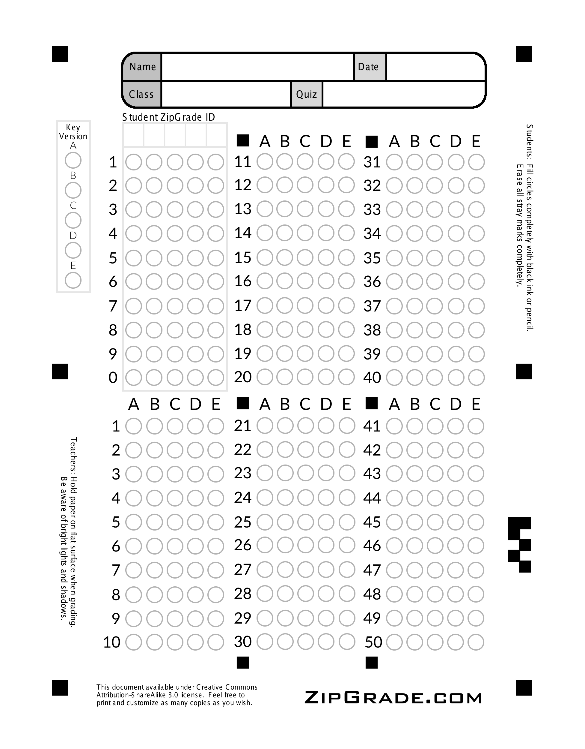 Zipgrade: Answer Sheet Forms - Free Printable Test Maker For Teachers